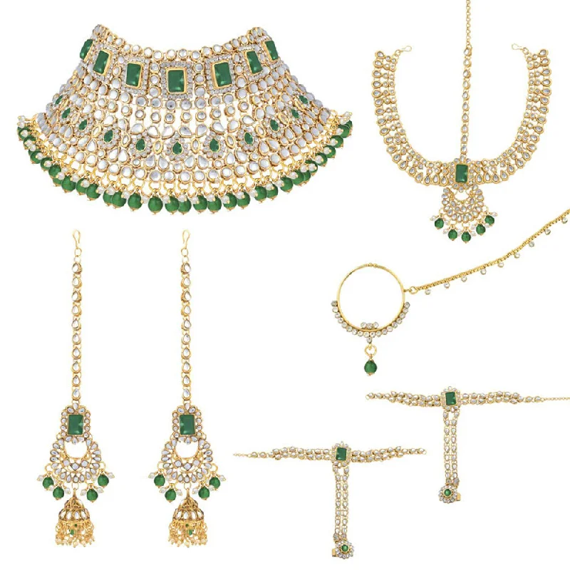 Premium Jewelry, Premium Discounts – Act Fast Etnico 18K Gold Plated Traditional Handcrafted Faux Kundan Studded Bridal Jewellery Set with Earrings & Matha Patti for Women (IJ020G) Premium Jewelry, Premium Discounts – Act Fast Etnico 18K Gold Plated Traditional Handcrafted Faux Kundan Studded Bridal Jewellery Set with Earrings & Matha Patti for Women (IJ020G)
