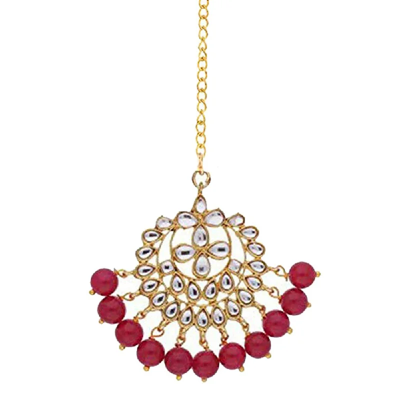Shop Dazzling Jewelry At The Best Prices Etnico 18K Gold Plated Traditional Kundan Studded with Pearls Maang Tikka for Women/Girls (T7058R)