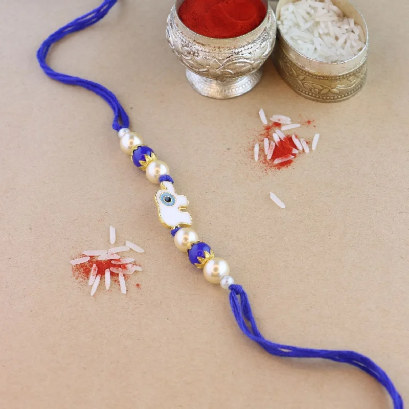 Shop Signature Jewelry Styles At Exclusive Prices Etnico I Jewels Rakshabandhan Designer White Elephant Enamel Evil Eye Rakhi With Roli Chawal For Bhaiya/Brother/Bro/Men (R127)
