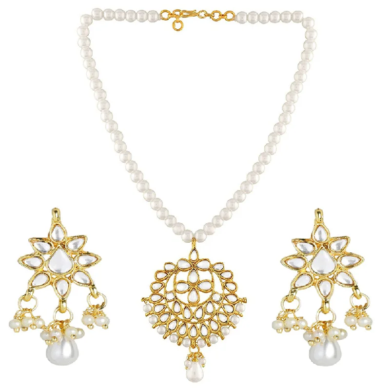 Classic And Modern Jewelry Styles On Sale Etnico18k Gold Plated Kundan Pearl Studded & Beaded Moti Mala Necklace Jewellery Set for Women (ML304W)