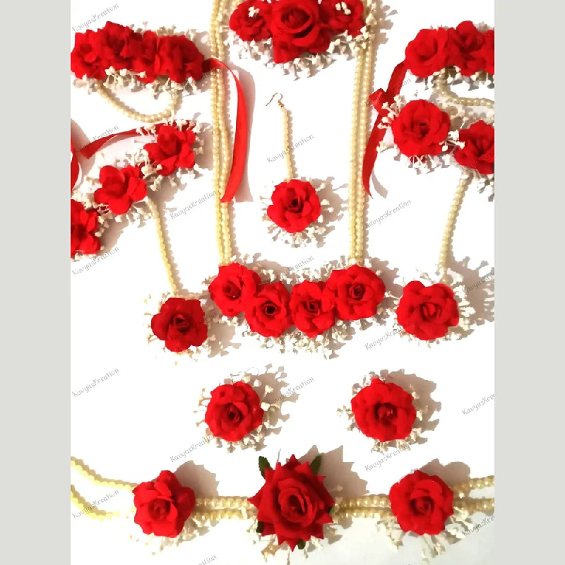 Stunning Jewelry At Even More Stunning Prices Kavya's Kreation Flower Necklace Set for Haldi Ceremony / Baby Shower Combo Set