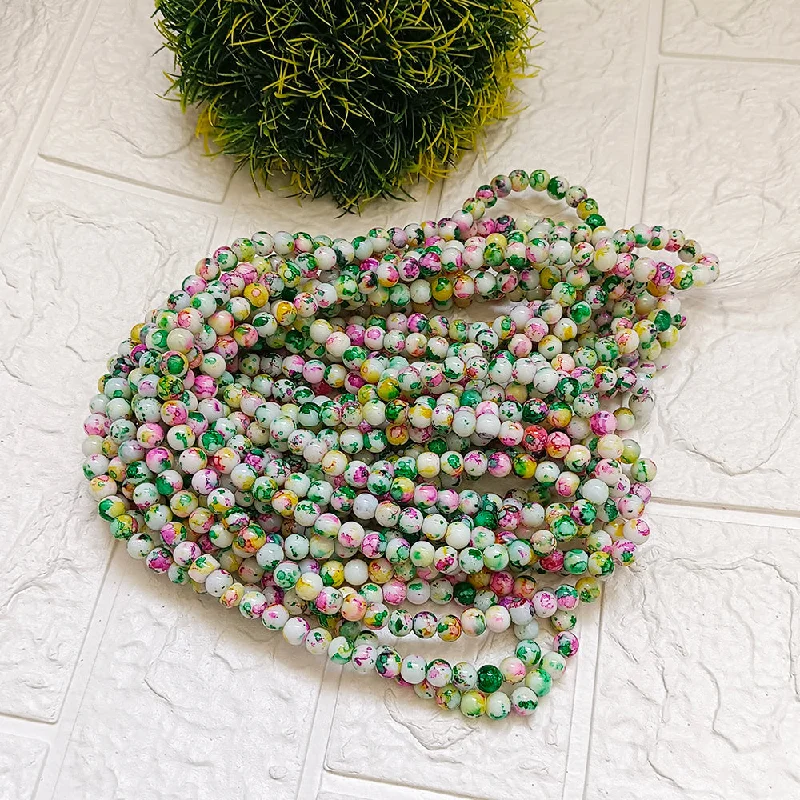 Limited-Time Offer On Premium Jewelry Collections Kriaa Colored Printed Round Beads 1 String For Jewellery Making (Approx 77 Beads)