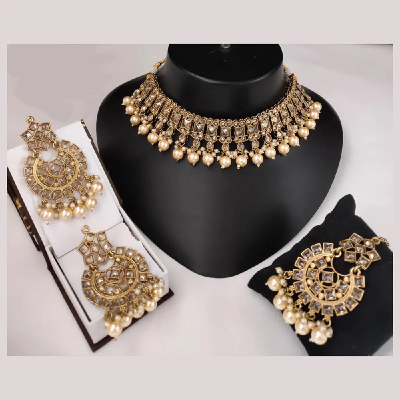 Customized Silver Jewelry For Unique Style Lucentarts Jewellery Gold Plated Crystal Stone And Beads Necklace Set