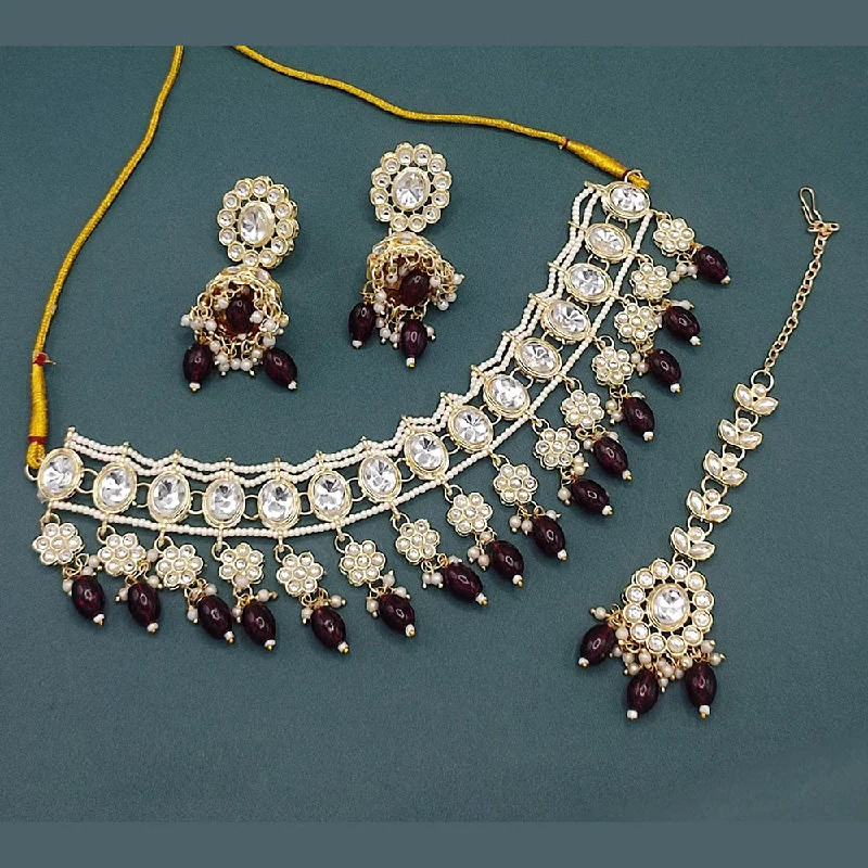 Luxury Jewelry At Unbeatable Discounts Lucentarts Jewellery Gold Plated Crystal Stone And Pearls choker Necklace Set