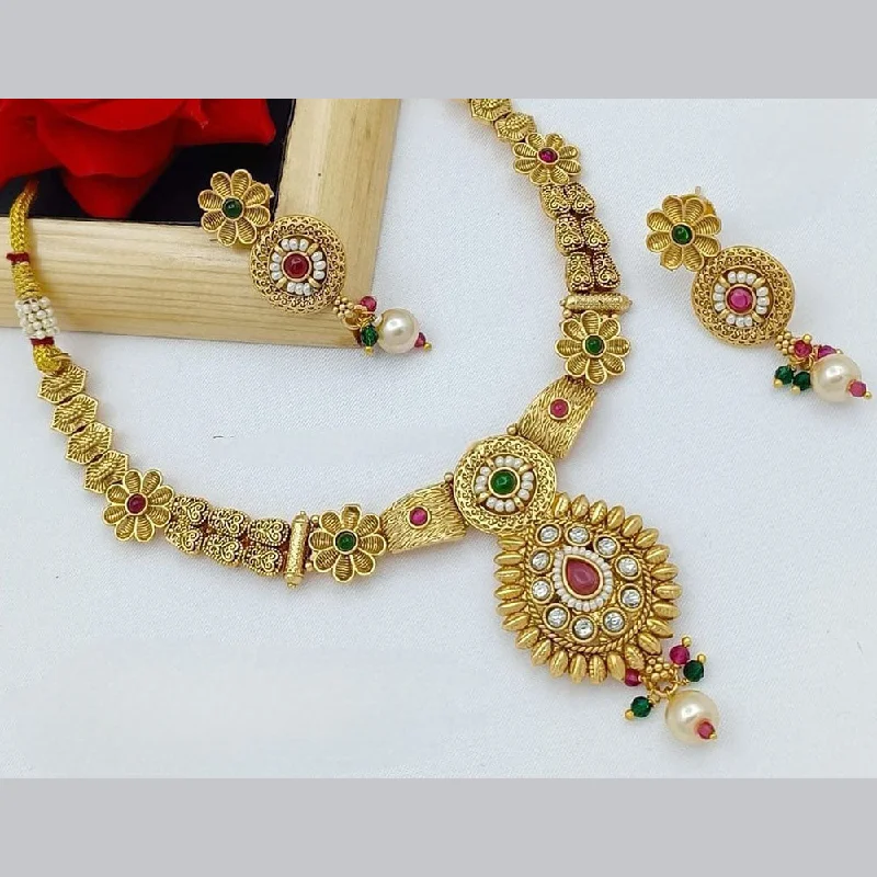 Affordable Luxury Jewelry For Every Occasion Lucentarts Jewellery Gold Plated Pota Stone And Pearl Necklace Set