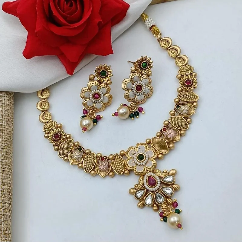 Elegant Jewelry, Exclusive Prices – Shop Now Lucentarts Jewellery Gold Plated Pota Stone And Pearl Necklace Set