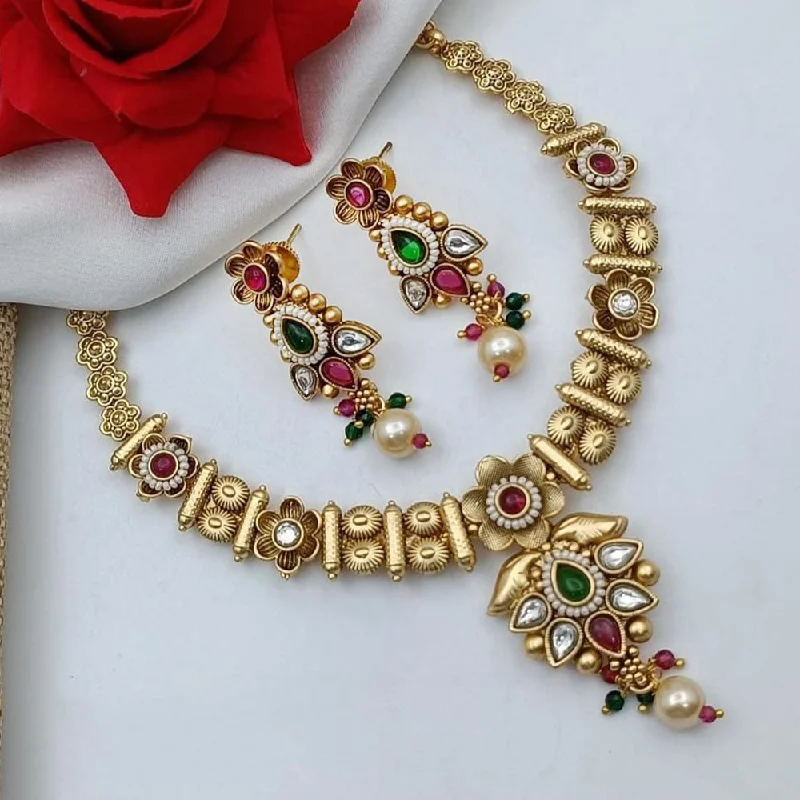 Premium Jewelry Now Available At Special Discounts Lucentarts Jewellery Gold Plated Pota Stone And Pearl Necklace Set
