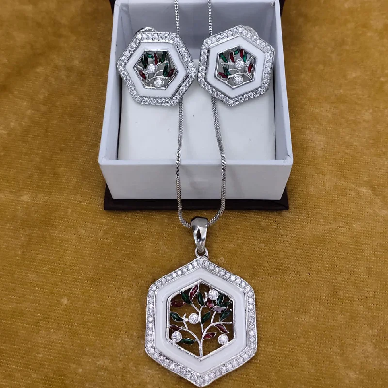 Stunning Statement Jewelry, Unbeatable Discounts Lucentarts Jewellery Silver Plated AD Chain Pendant Set