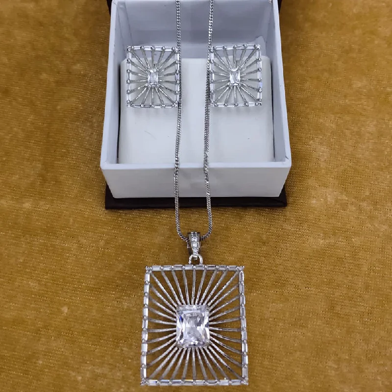 Upgrade Your Jewelry Collection For Less Lucentarts Jewellery Silver Plated AD Chain Pendant Set