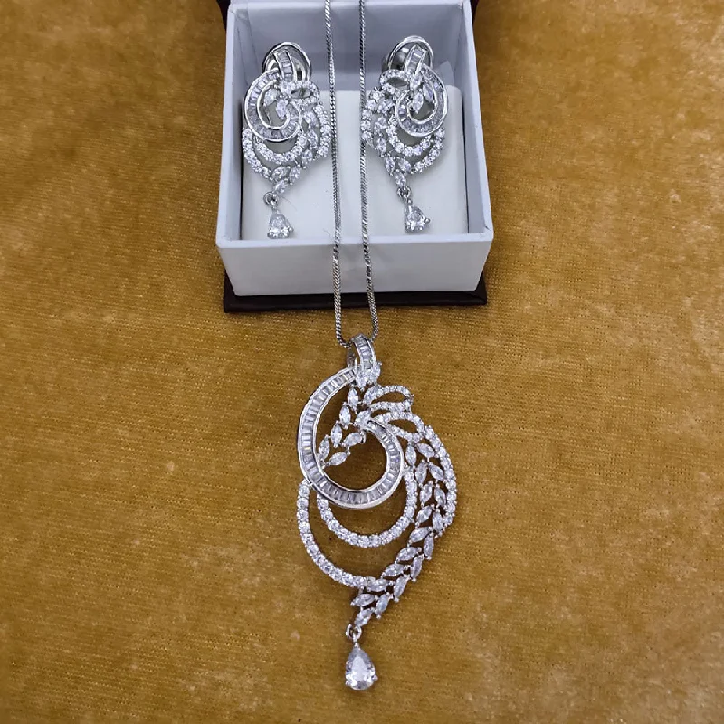 Affordable Elegance – Special Jewelry Sale Now Live Lucentarts Jewellery Silver Plated AD Chain Pendant Set
