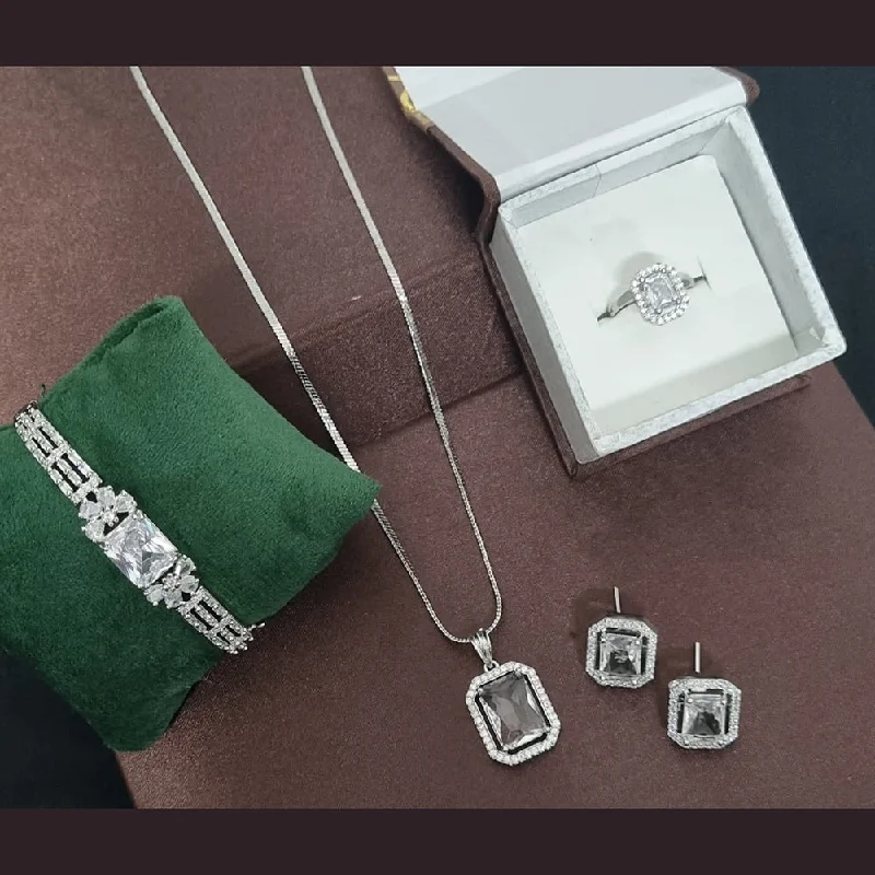 Luxury Jewelry Now At Special Promotional Rates Lucentarts Jewellery Silver Plated AD Combo Set