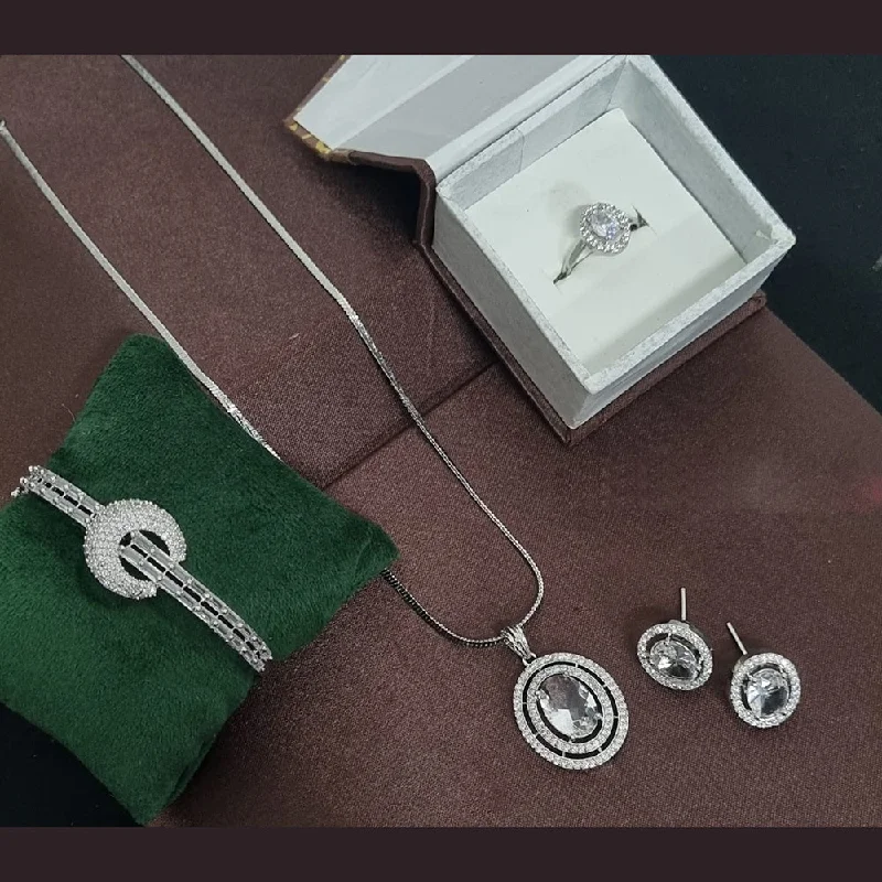 Fashion-Forward Geometric Jewelry For Contemporary Style Lucentarts Jewellery Silver Plated AD Combo Set