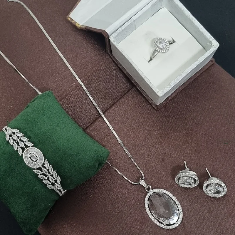 Elegant Rose Gold Jewelry For A Stylish Touch Lucentarts Jewellery Silver Plated AD Combo Set