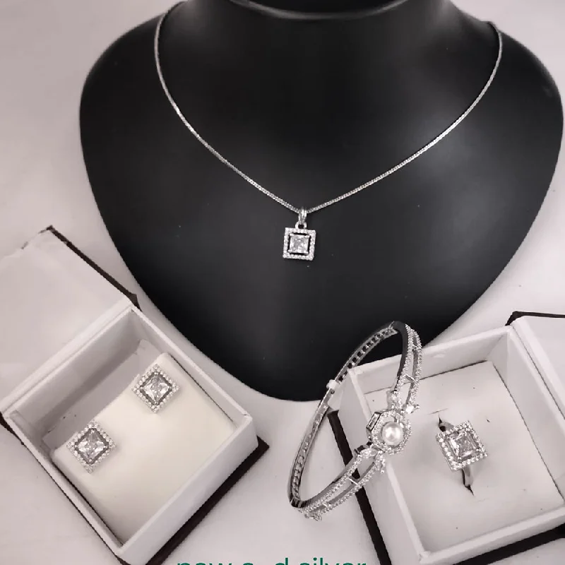 Elevate Your Jewelry Collection With Limited-Time Savings Lucentarts Jewellery Silver Plated Jewellery AD Combo Set