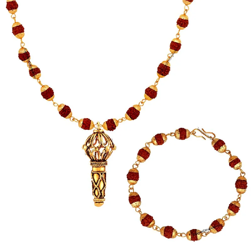 Shop Handcrafted Jewelry At Special Promotional Rates Mahi Combo of Hanuman Gada Pendant with 24 Inch Rudrakshaa Mala and Bracelet for Men (CO1105148G) Shop Handcrafted Jewelry At Special Promotional Rates Mahi Combo of Hanuman Gada Pendant with 24 Inch Rudrakshaa Mala and Bracelet for Men (CO1105148G)