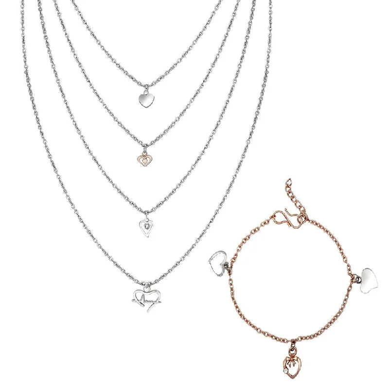 Affordable Gold-Plated Jewelry For Modern Fashion Mahi Combo of Multilayer Charms Chain Necklace Pendant and Bracelet for Women (CO1105181M)