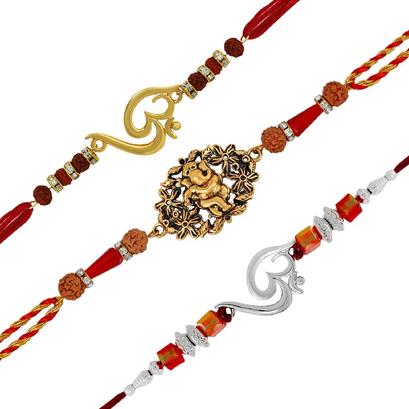 Unmissable Deals On Handmade Jewelry Collections Mahi Combo of Om and Ganesha Rakhis with Crystals and Rudraksha for Adorable Brothers RCO1105118M Unmissable Deals On Handmade Jewelry Collections Mahi Combo of Om and Ganesha Rakhis with Crystals and Rudraksha for Adorable Brothers RCO1105118M