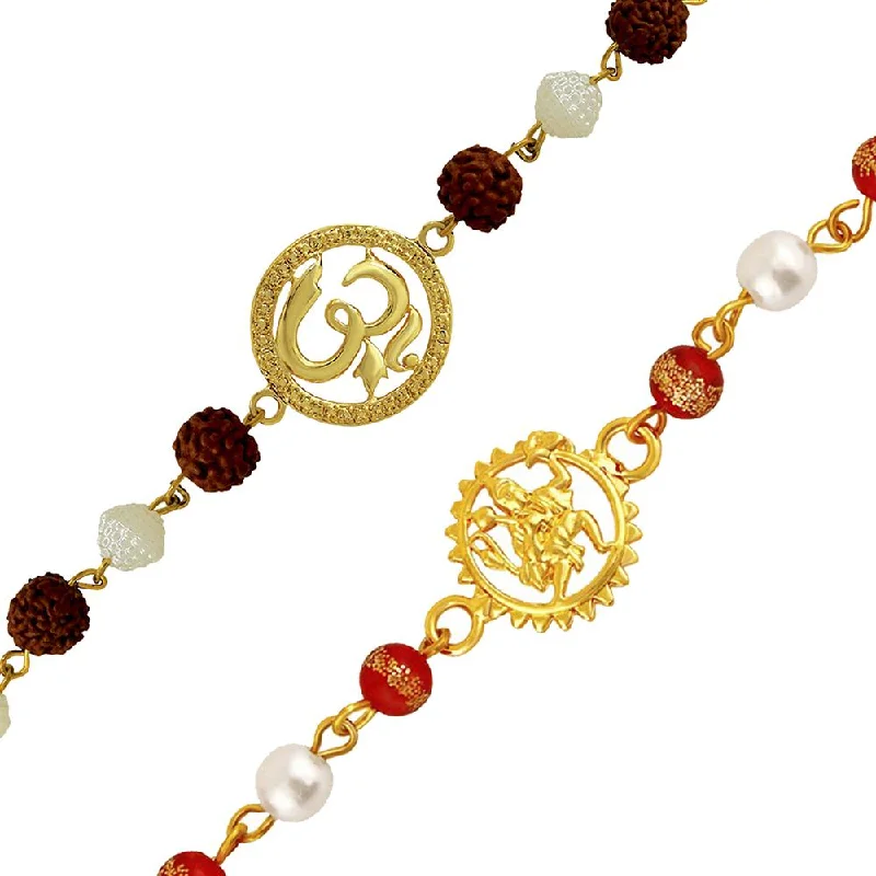Best Jewelry Sale – Shop Exclusive Designs Now Mahi Combo of Om and Hanuman Rakhi's with Multicolor Rudraksha and Beads for Adorable Brother (RCO1105236G)