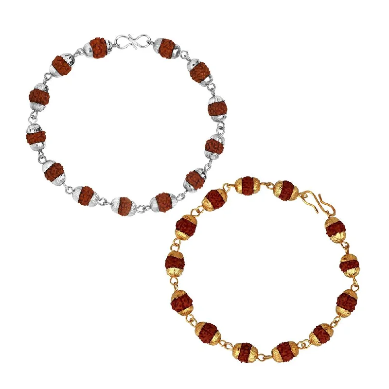 Exclusive Jewelry Markdowns – Limited-Time Offer Mahi Combo of Rudraksha Bracelet with Golden and Silver Color Cap for Men (CO1105179M)