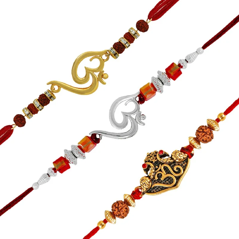 Luxury Meets Affordability – Jewelry Sale Live Now Mahi Combo of Three Om Rakhis with Crystals and Rudraksha for Adorable Brothers RCO1105120M Luxury Meets Affordability – Jewelry Sale Live Now Mahi Combo of Three Om Rakhis with Crystals and Rudraksha for Adorable Brothers RCO1105120M