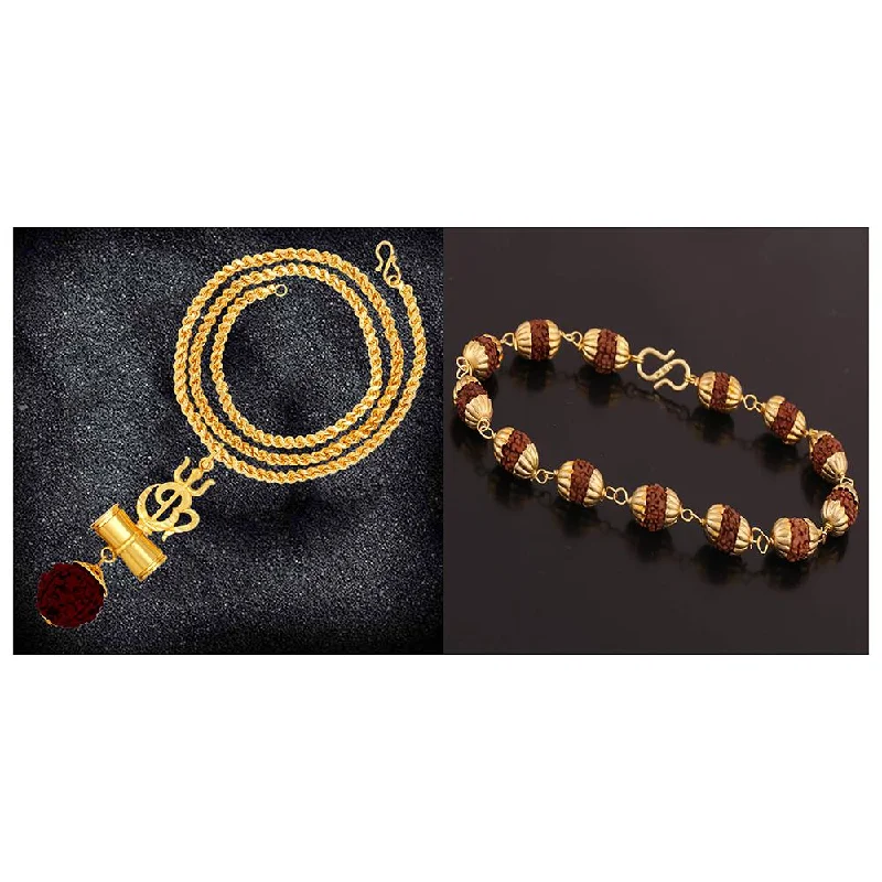 Get The Jewelry You Love At A Price You Love Mahi Combo of Trishul Om Pendant with 20 Inch Rope Chain and Rudraksha Bracelet for Men (CO1105151G) Get The Jewelry You Love At A Price You Love Mahi Combo of Trishul Om Pendant with 20 Inch Rope Chain and Rudraksha Bracelet for Men (CO1105151G)