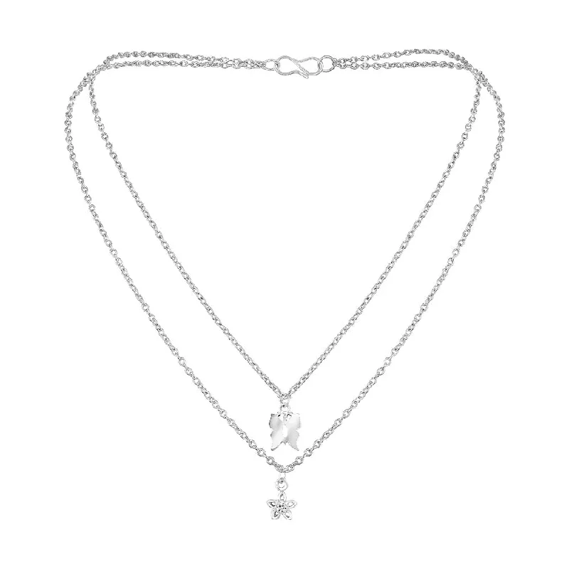 High-End Jewelry, Now More Affordable Than Ever Mahi Floral and Butterfly Charms Multi Strand Chain Pendants Multi-layer Necklace for Women (PS1101765R)