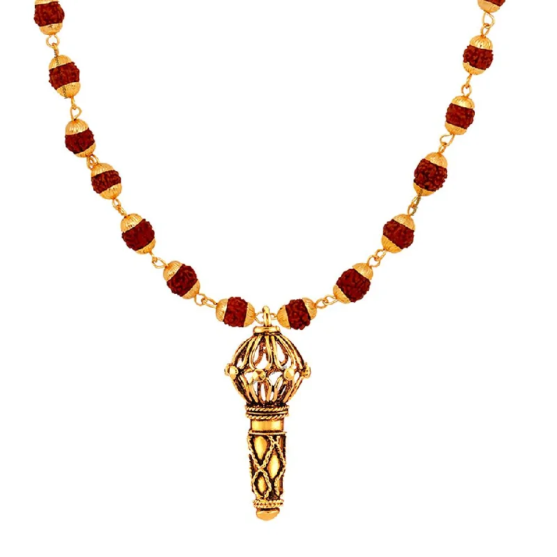 High-End Sparkle, Low-End Prices – Jewelry Sale Live Mahi Lord Hanuman Gada Religious Pendant with 24 Inch Rudraksh Mala for Men (PS1101714G)