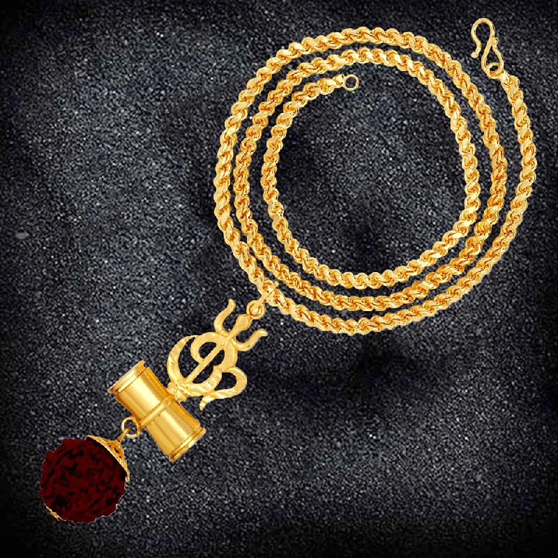 Unmissable Jewelry Clearance – Final Reductions Mahi OM Trishul and Shiva Damru Rudraksha Religious Pendant with 20 Inch Rope Chain for Men and Women PS1101713G