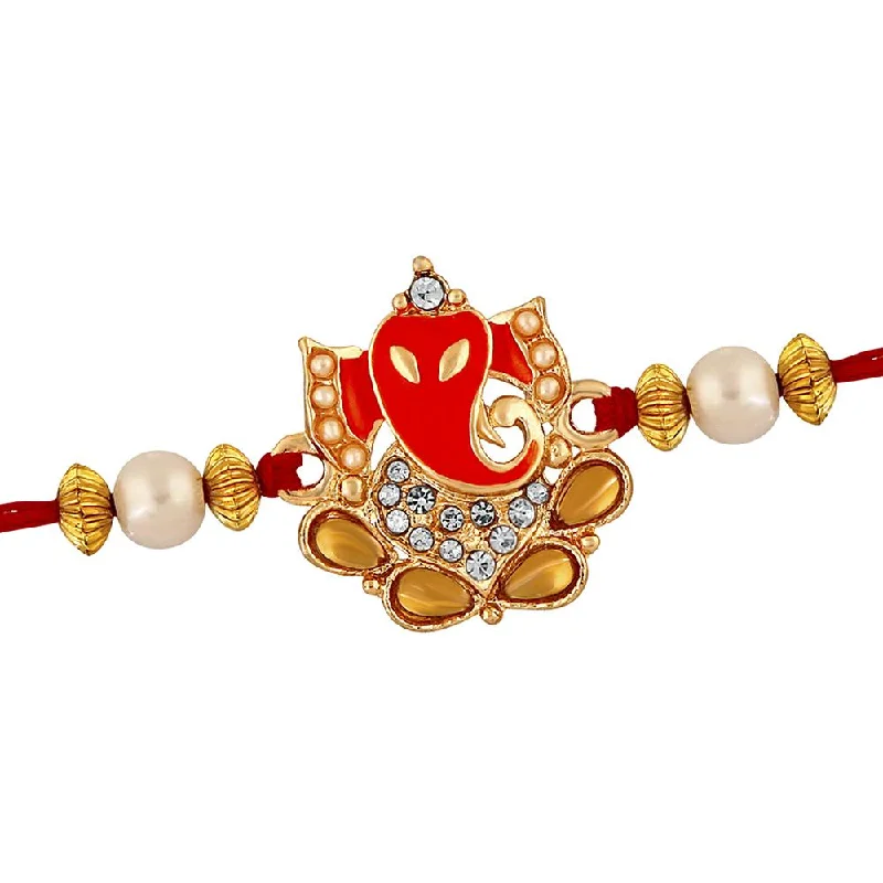 Unique Jewelry For Less – Shop The Sale Now Mahi Spiritual Lord Ganesha Rakhi with Crystal and Artificial Pearl for Adorable Brothers (RA1100633Z)