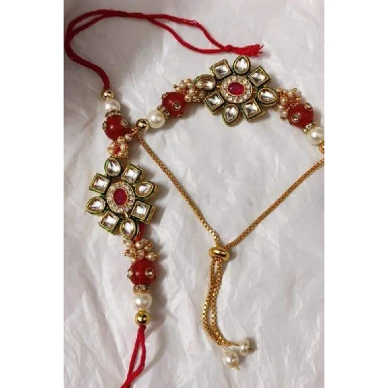 Unmissable Jewelry Clearance – Final Reductions Palak Art Gold Plated Kundan Stone Rakhi Combo