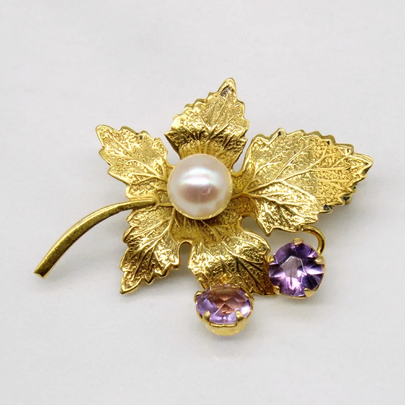 Bestselling Jewelry At Special Promotional Rates Pearl & Amethyst Leaf Brooch | 0.65ctw |