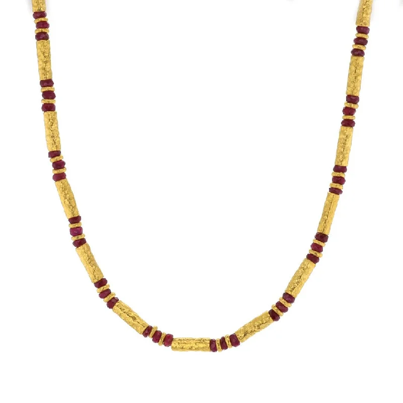 Timeless Elegance Now At Special Discounts Ruby & 24K Gold Bead Necklace