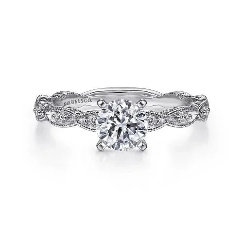 Buy More, Save More On Stunning Jewelry Designs Sadie - Vintage Inspired 14K White Gold Round Diamond Engagement Ring (Setting Only)