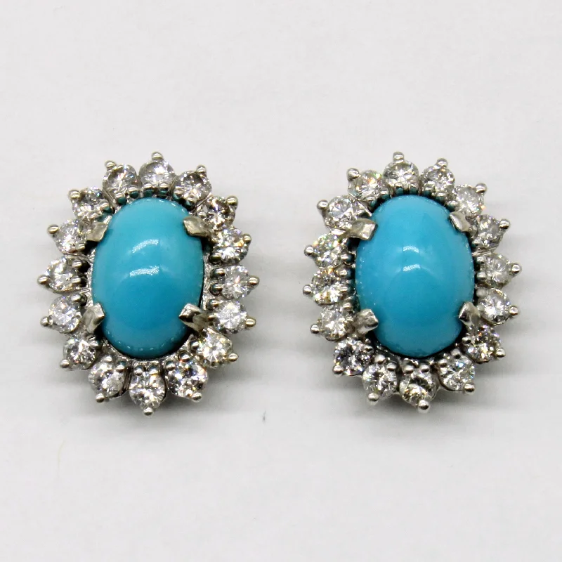 Must-Have Jewelry At Irresistible Discounts Turquoise & Diamond Halo Earrings | 2.80ctw, 0.38ctw |