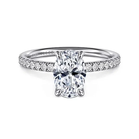 Trendy Minimalist Jewelry For Everyday Wear Twain - 14K White Gold Oval Diamond Engagement Ring (Setting Only)